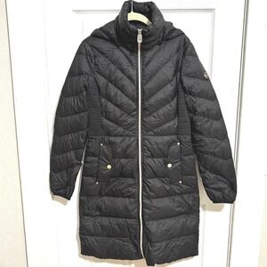 Michael Kors Packable Down Puffer Coat Black Hooded Lightweight Womens Small